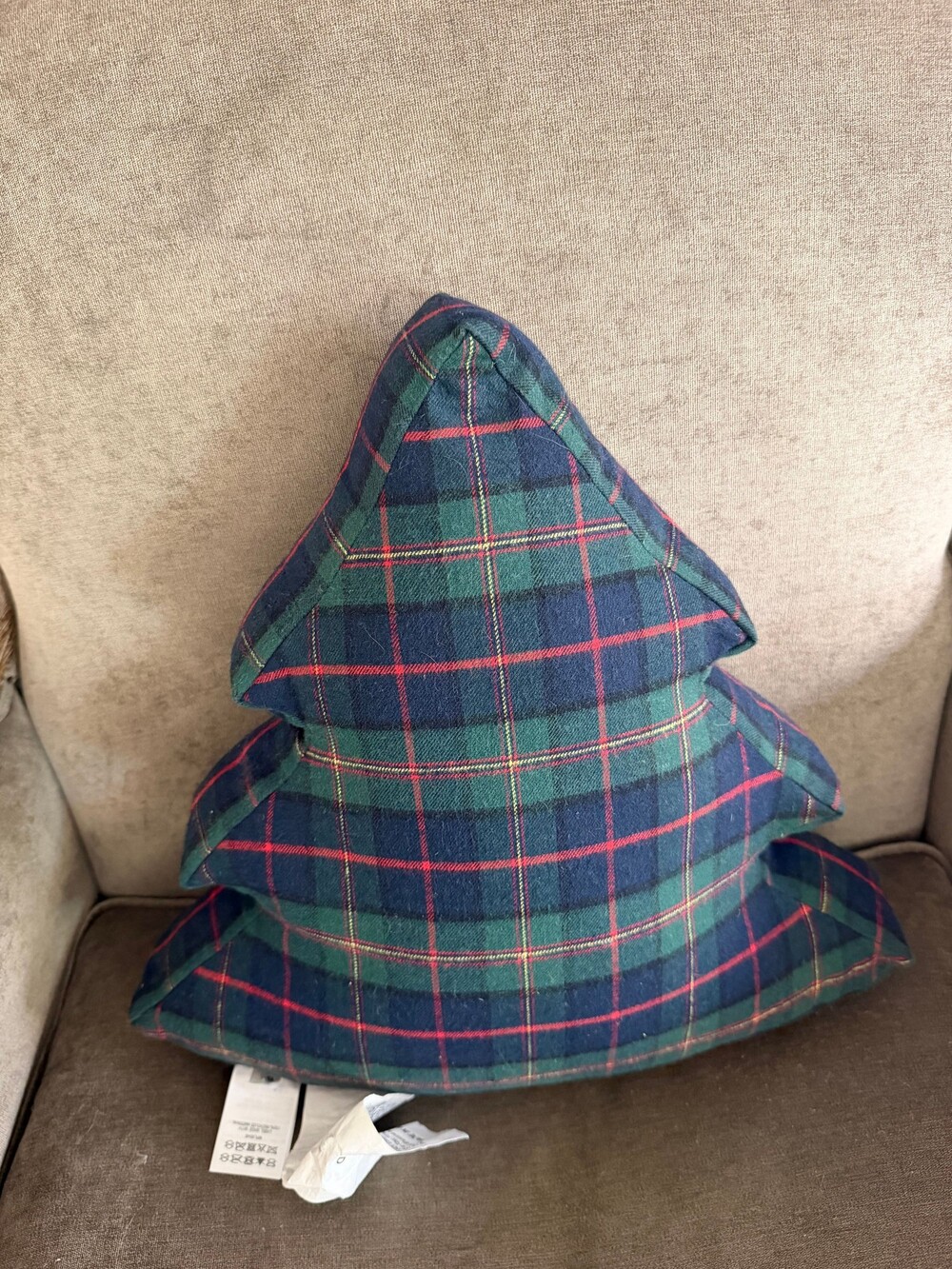 NWOT Martha Stewart Collection Christmas Tree Pillow 16x16 Green Navy Plaid Cott - Picture 3 of 6